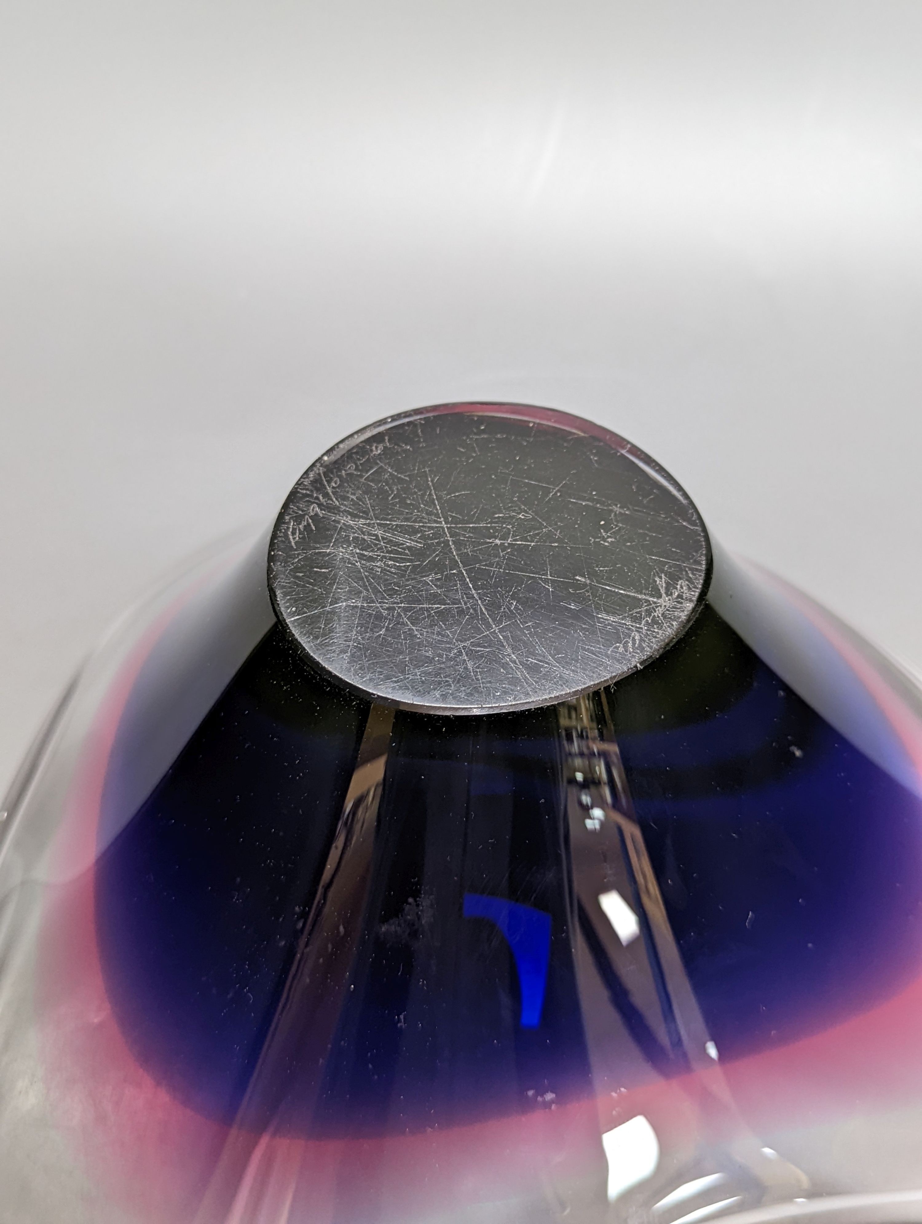 A Flygfors studio cased glass vase, 30 cms diameter
